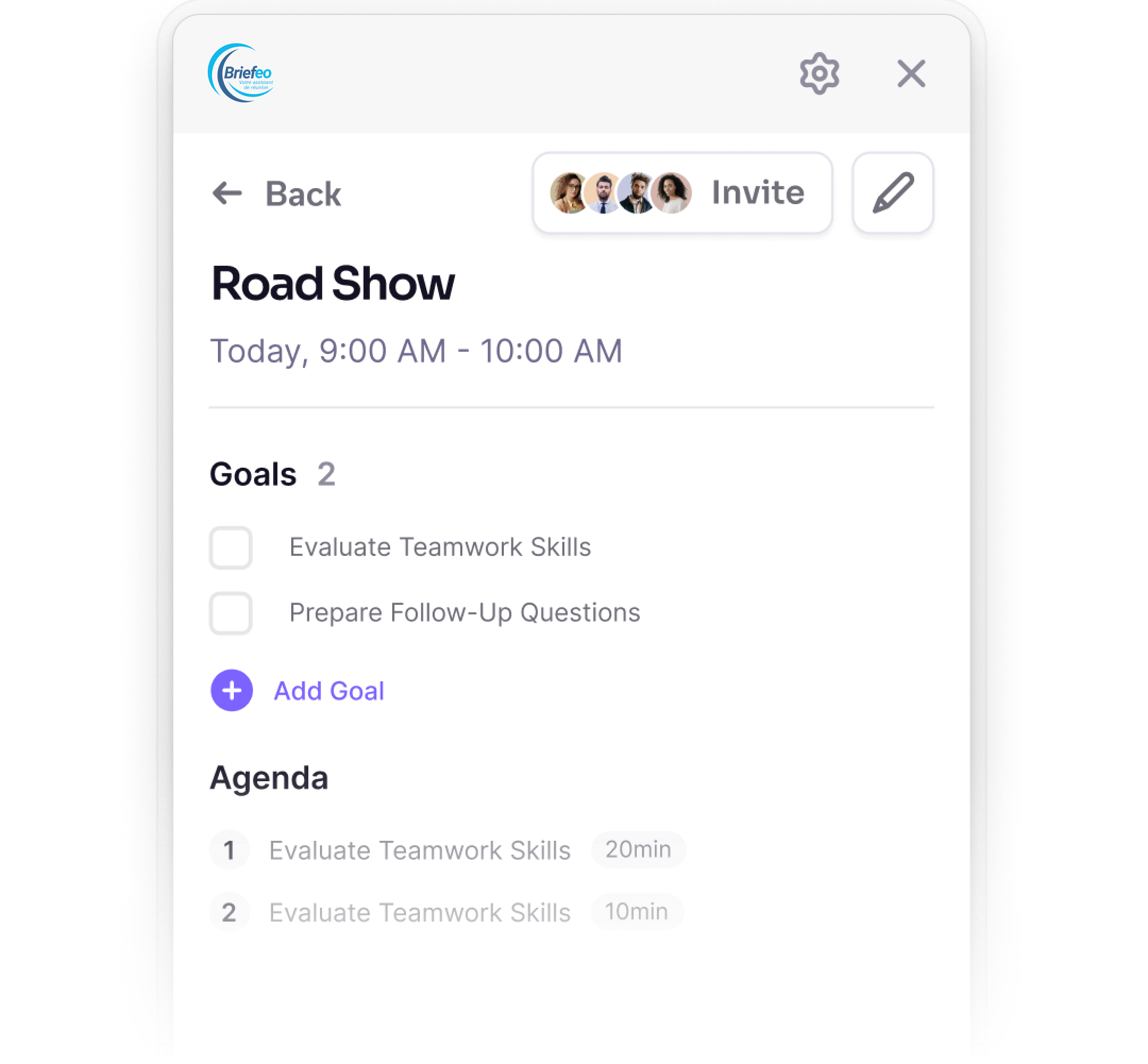 Préparation réunion extension Chrome Briefeo